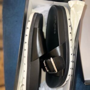 Black Slide Sandals with Buckle